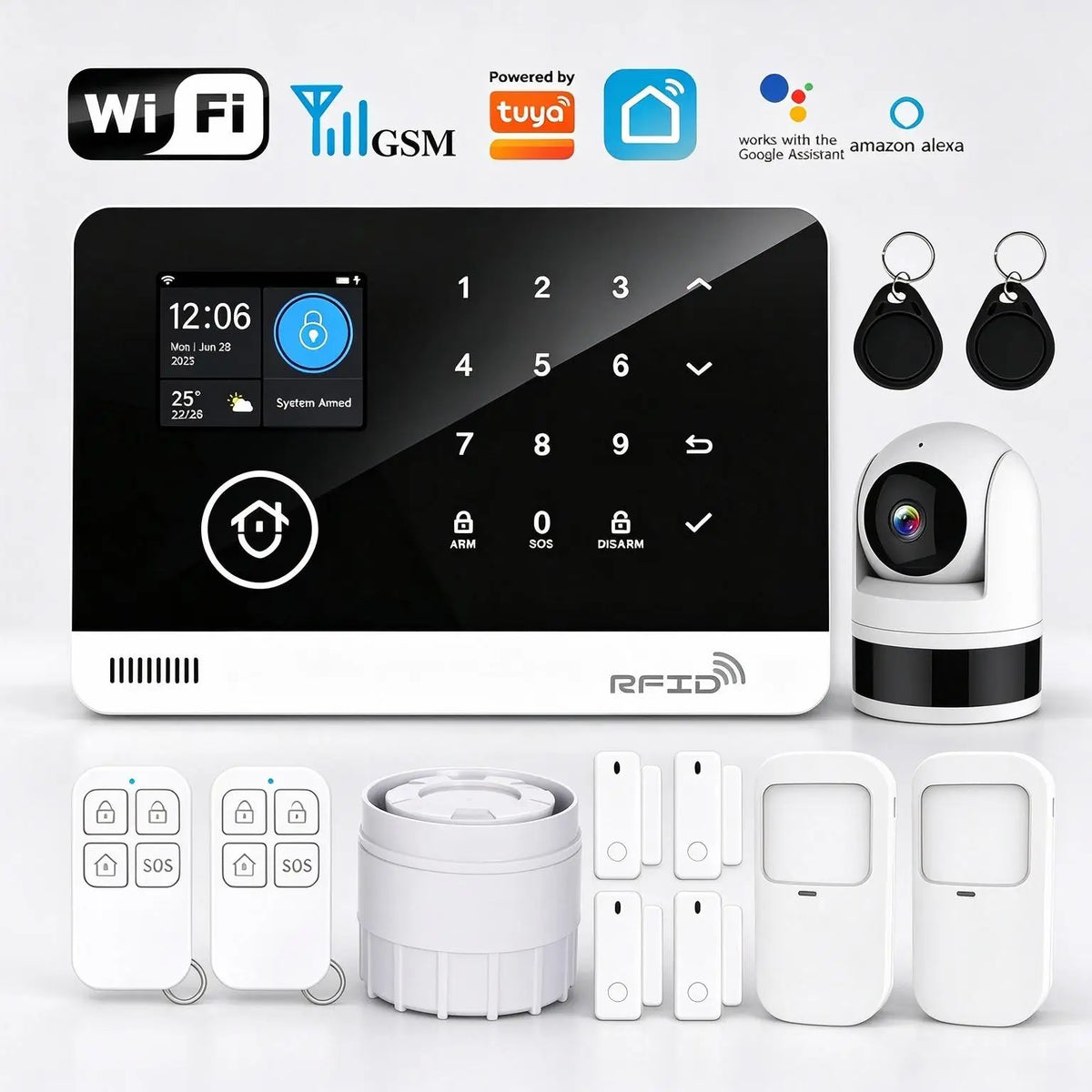 Kit Sistema di Allarme Domestico Intelligente Tugard con WiFi GSM, Sirena Wireless 120dB, Sensore di Movimento, Controllo Remoto tramite App Tuya