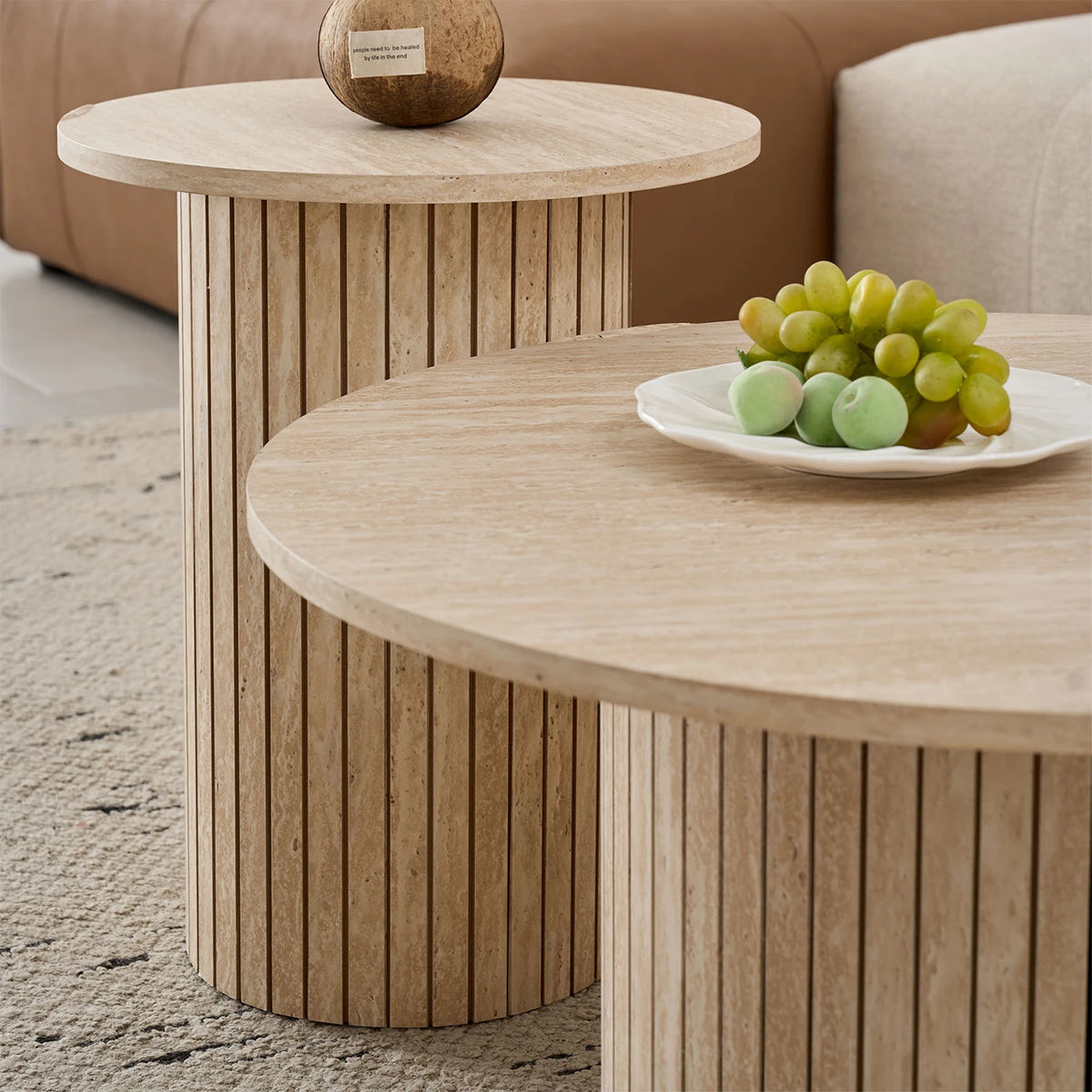 Set di 2 tavolini rotondi in legno in stile nordico, tavolino da caffè impilabile in legno, per mobili da soggiorno/camera da letto