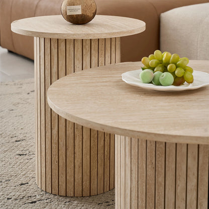 Set di 2 tavolini rotondi in legno in stile nordico, tavolino da caffè impilabile in legno, per mobili da soggiorno/camera da letto