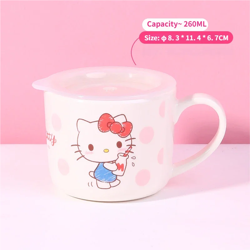 WUHE Set di Stoviglie per Bambini Hello Kitty, Ciotole e Piatti in Melamina, Design Cartoon per Ragazze, Senza BPA, Infrangibile, Lavabile in Lavastoviglie
