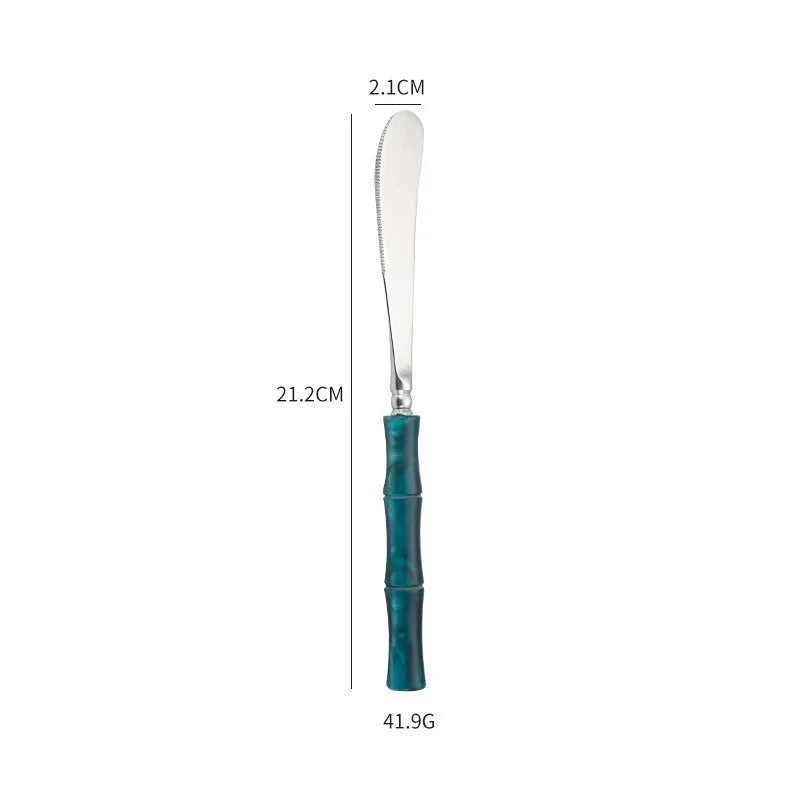 Nuovi posate in resina stile bambù 18/10 in acciaio inossidabile 304 posate classiche set di stoviglie argento blu verde crema trasporto di goccia