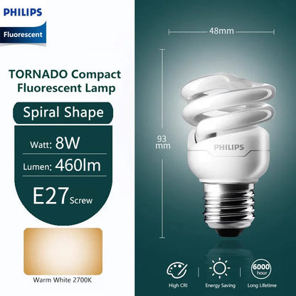 Philips Tornado Vite Edison fluorescente compatta E27 Luce a spirale 8W 12W 15W Lampadina a risparmio energetico 2700K 6500K Lampada a forma di torsione