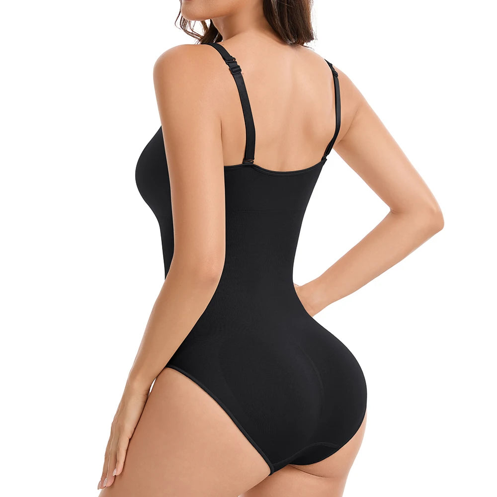 Body modellante da donna con scollo all'americana, controllo addominale, compressione, spalline convertibili, copertura totale, intimo modellante.