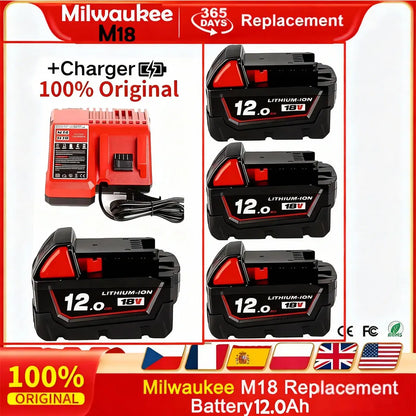 Batteria sostitutiva da 18 V 12,0 Ah, compatibile Milwaukee M18 - Batteria ricaricabile agli ioni di litio 21700 a 15 celle Modello M18 - 48-11-1815