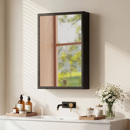 Armadietto Kleankin con specchio per bagno, armadietto a muro Ice Wall con 1 anta e 2 ripiani in acciaio 40x12x60 cm nero
