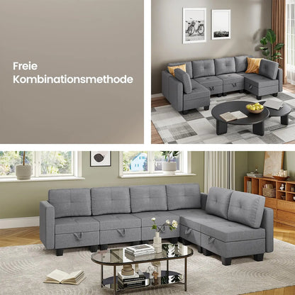 Divano componibile con spazio contenitore, chaise longue trasformabile per soggiorno e camera da letto