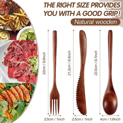 24/12 Pezzi Cucchiaio di Legno Cucchiaio da Zuppa e Forchetta Stoviglie Set di Cucchiai con Mestolo Ellipse Naturale Prodotti Ecologici Cucchiai per Cucinare
