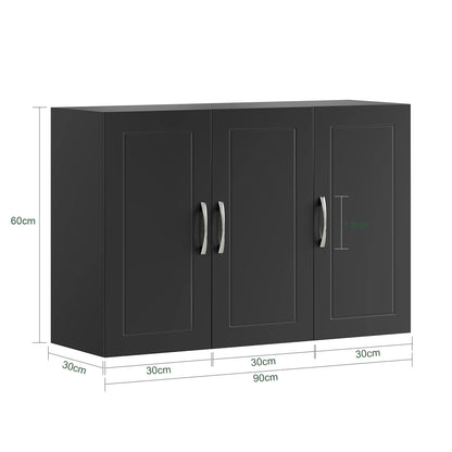 SoBuy FRG231-L-SCH Armadio appeso – Armadio bagno sospeso con ripiani regolabili – Armadio a parete stretto per bagno, cucina e disimpegno – Armadio medicinali e farmacia, 90x30x60 cm
