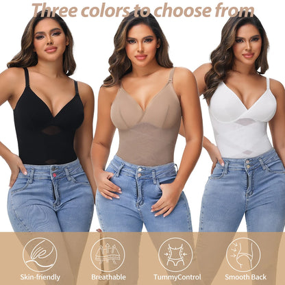 Body modellante per il corpo con controllo della pancia a vita incrociata per le donne Controllo completo del corpo con scollo a V Slip traspiranti in rete Intimo Sollevatore di testa