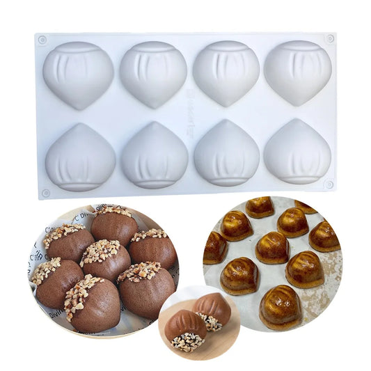 Stampo in Silicone per Torta alla Mousse di Nocciole a 8 Cavità, Resistente al Calore, a Forma di Frutta, Flessibile per Dolci Fatti in Casa