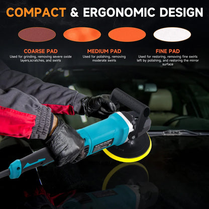 Lucidatrice per Auto Podofo 1580W, 6 Pollici, 7 Velocità Regolabili, Macchina Lucidatrice per Detailing e Ceratura Auto