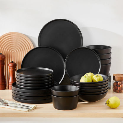 Set di piatti in ceramica PLAYB, 18/24 pezzi, con smalto reattivo, set di stoviglie in gres, comprensivo di 6 piatti da portata, 1 piatto da dessert e 1 ciotola per cereali.