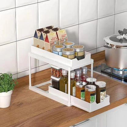 Nuovo Organizzatore Sottolavello a 2 Livelli, Ripiano Scorrevole Estraibile, Scaffale Multifunzione per Cucina e Bagno, Organizzatore Salvaspazio per Armadietti