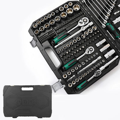 Set di chiavi a bussola da 216 pezzi, kit combinato di chiavi a cricchetto e dinamometriche, strumento per la riparazione di auto, 1/4", 3/8", 1/2", chiavi a cricchetto, cacciaviti, punte, set di utensili manuali, kit di stru