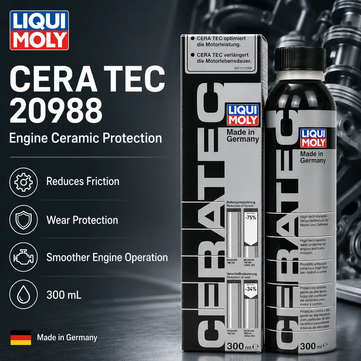 Liqui Moly CeraTec Additivo Ceramico per Olio Motore, Antiusura e Riduttore di Attrito, Protettore per Motori Turbo Auto