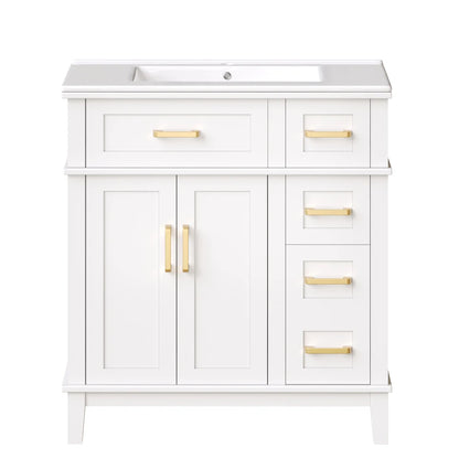 Mobile bagno moderno 76x86x46,5 cm con lavabo in ceramica integrato, mobiletto a cassetti autoportante con ampio spazio contenitivo, dotato di chiusura ammortizzata silenziosa e protezione dal troppo pieno del lavabo, elegant