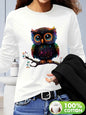T-shirt girocollo stampata con motivo Torre Eiffel Parigi a maniche lunghe comoda moda primavera e autunno 100% cotone da donna