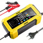 Caricabatterie per auto e moto con schermo a colori, 12V 6A, caricabatterie per batterie al piombo e al litio, spina europea, arresto automatico quando la carica è completa.