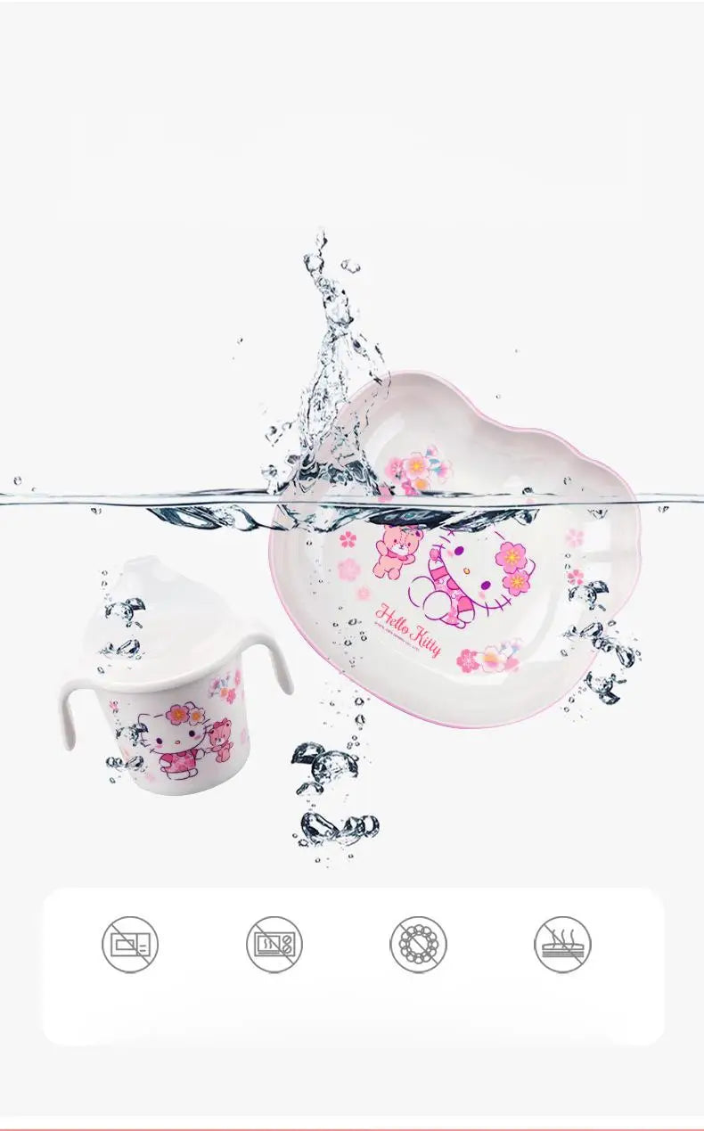Set di stoviglie in melamina Hello Kitty per bambini - Ciotole, piatti, cucchiai e tazze anti-scottatura con simpatico design a cartoni animati