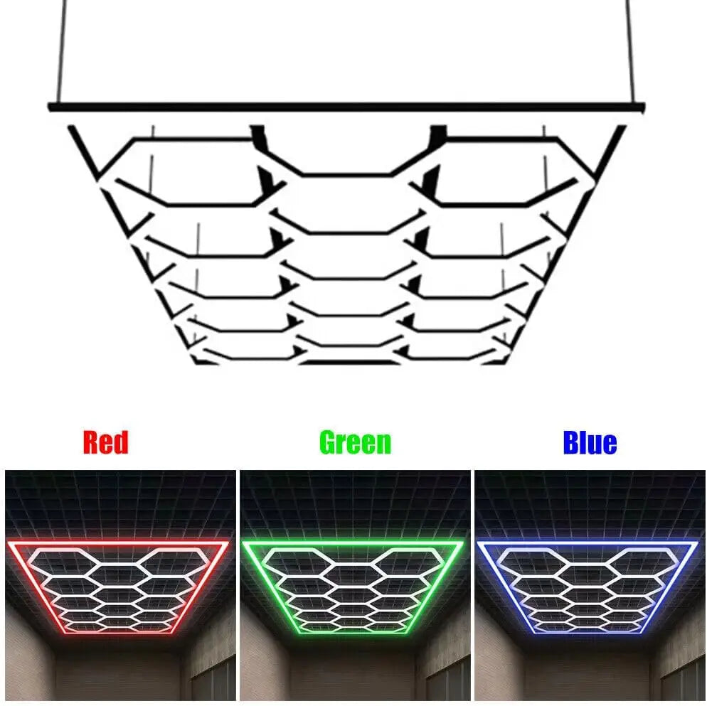14 griglie con telaio luci da garage esagonali 6500K 672W a nido d'ape led per officina barbiere palestra soffitto negozio seminterrato