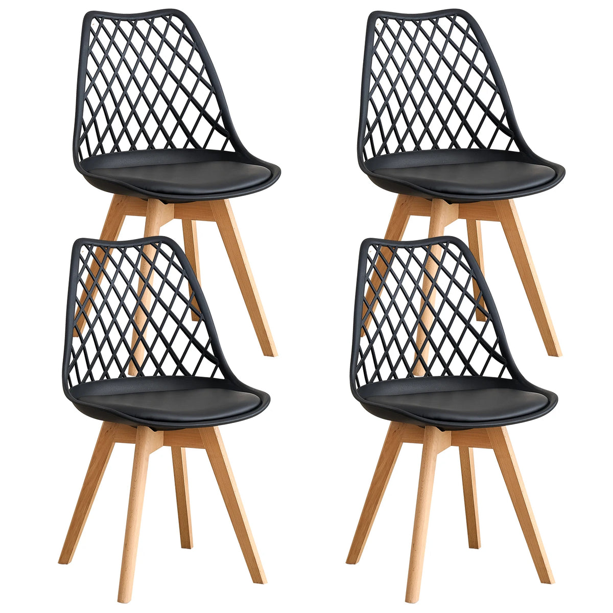 Set di 4/6 sedie da pranzo moderne con schienale in rete con gambe in legno massello e cuscini imbottiti, per sala da pranzo/camera da letto, sedia da caffè
