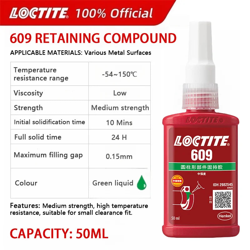 100% originale Loctite 638 660 680 648 603 609 620 660 641 Sigillante anaerobico 50ml Composto di fissaggio ad alta resistenza Frenafiletti