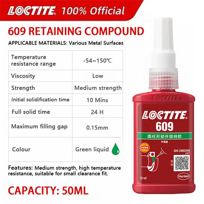 100% originale Loctite 638 660 680 648 603 609 620 660 641 Sigillante anaerobico 50ml Composto di fissaggio ad alta resistenza Frenafiletti