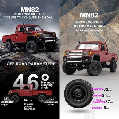 MN82 Pickup 4WD Off-Road PRO Aggiornato, Auto RC in Scala 1:12 con Fari, Giocattolo Telecomandato 2.4G, Regalo per Bambini, Gioco all'Aperto