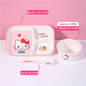 WUHE Set di Stoviglie per Bambini Hello Kitty, Ciotole e Piatti in Melamina, Design Cartoon per Ragazze, Senza BPA, Infrangibile, Lavabile in Lavastoviglie