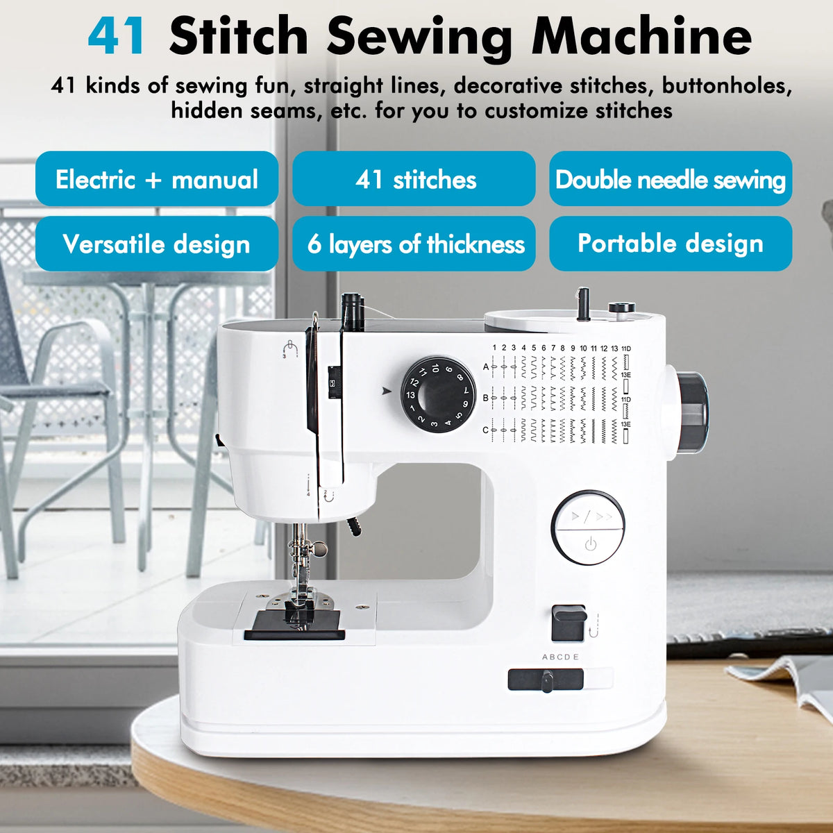 638 Mini Macchina da Cucire Elettrica per Uso Domestico con 41 Punti e Kit da Cucito da 42 Pezzi, Infilatura Facile e Funzionamento Fluido, Ottimo Regalo EU