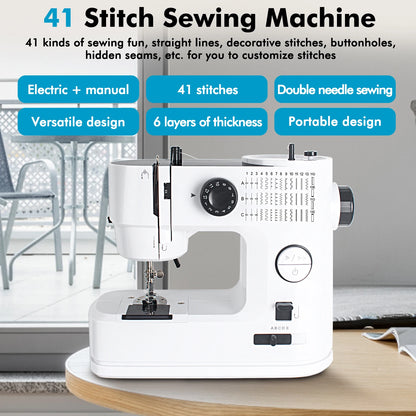 638 Mini Macchina da Cucire Elettrica per Uso Domestico con 41 Punti e Kit da Cucito da 42 Pezzi, Infilatura Facile e Funzionamento Fluido, Ottimo Regalo EU