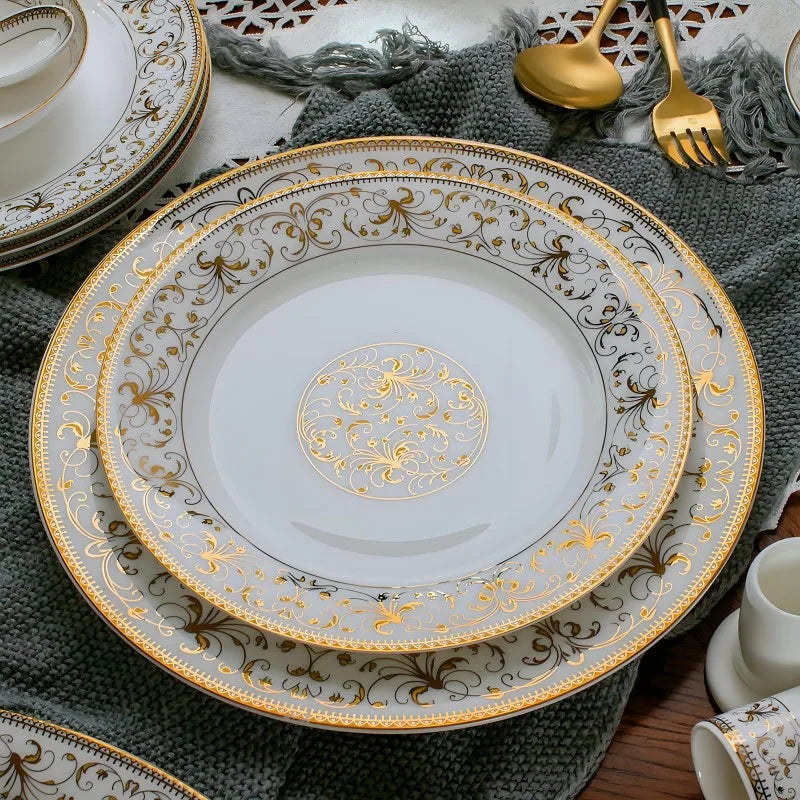 2 pz/set, 8 + 10 pollici, set da pranzo bone china piatti e piatti, piatti da buffet in ceramica per feste, caricabatterie per piatti in porcellana, feste