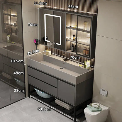 Combinazione di mobile lavabo e specchio da bagno in nano-roccia di lusso leggero