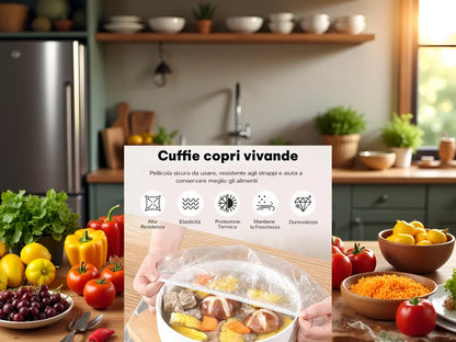 50 Cuffie Copri Alimenti Riutilizzabili con Elastico – Copri Vivande Trasparenti Estensibili 10-25 cm per Ciotole, Piatti e Contenitori, Conservazione Cibi in Casa, Frigo e Buffet
