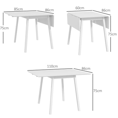 Tavolo da Pranzo Pieghevole, Tavolo da Cucina, 2 Superfici Pieghevoli, 110 X 86 X 75 Cm, Bianco