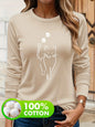T-shirt da donna in 100% puro cotone, ideale per la primavera e l'autunno, comoda, casual, alla moda, con maniche lunghe, stampa grafica a tema felino e scollo rotondo.