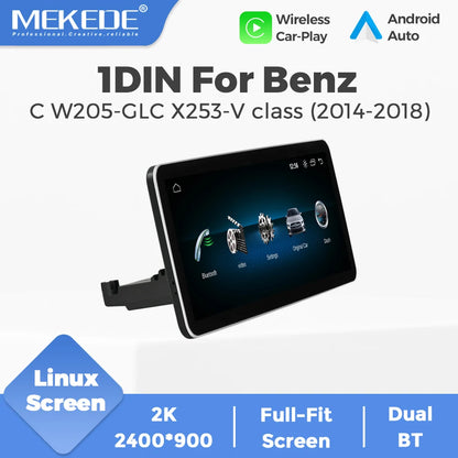 Mekede, schermo da 12,3 pollici, risoluzione 2K, sistema di navigazione GPS con CarPlay e Android Auto, autoradio multimediale con sistema operativo Linux per Mercedes Benz C W205, GLC X253, Classe V W447, lettore video 4K.