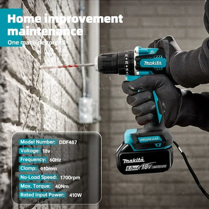 Makita DDF487 Trapano Avvitatore a Batteria 18V Brushless Compatto ad Alta Coppia a Velocità Variabile per Lavorazione del Legno Compatibile con Batterie Makita