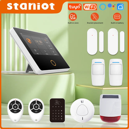Staniot WiFi SecPanel 5 sistema di allarme domestico Wireless Tuya Smart 4.3 "Kit di sicurezza Touch Screen sirena integrata APP telecomando,Batteria integrata da 1500 mAh, supporto per Alexa