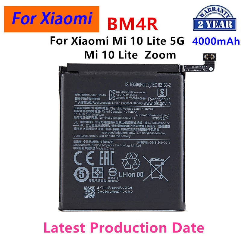 Batteria originale BM4R da 4160 mAh al 100% per batterie di ricambio per telefono Xiaomi Mi 10 Lite 5G/Mi 10 Lite Zoom