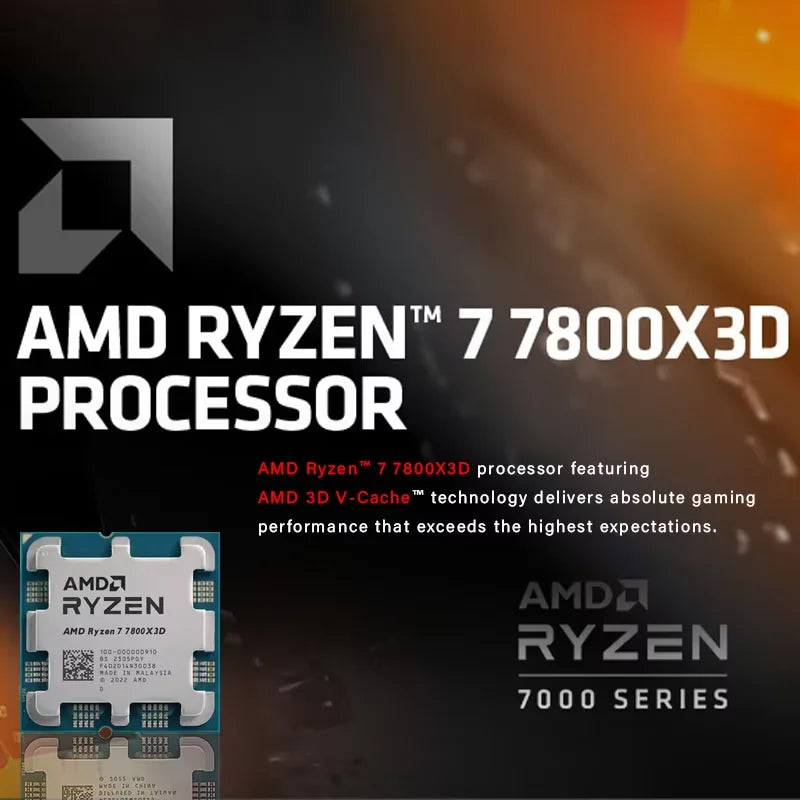 Processore AMD Ryzen 7 7800X3D, 8 core, 16 thread, fino a 5,0 GHz, 96 MB di cache L3, socket AM5, processore per PC desktop da gaming, senza dissipatore.