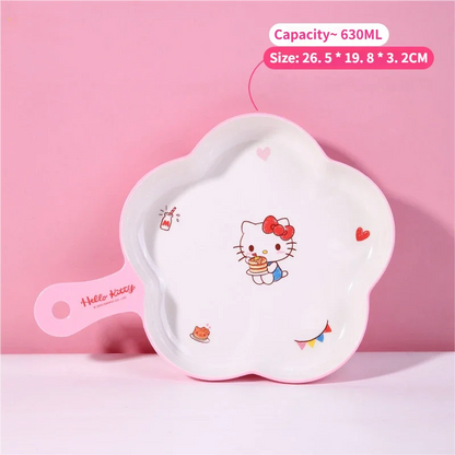 WUHE Set di Stoviglie per Bambini Hello Kitty, Ciotole e Piatti in Melamina, Design Cartoon per Ragazze, Senza BPA, Infrangibile, Lavabile in Lavastoviglie