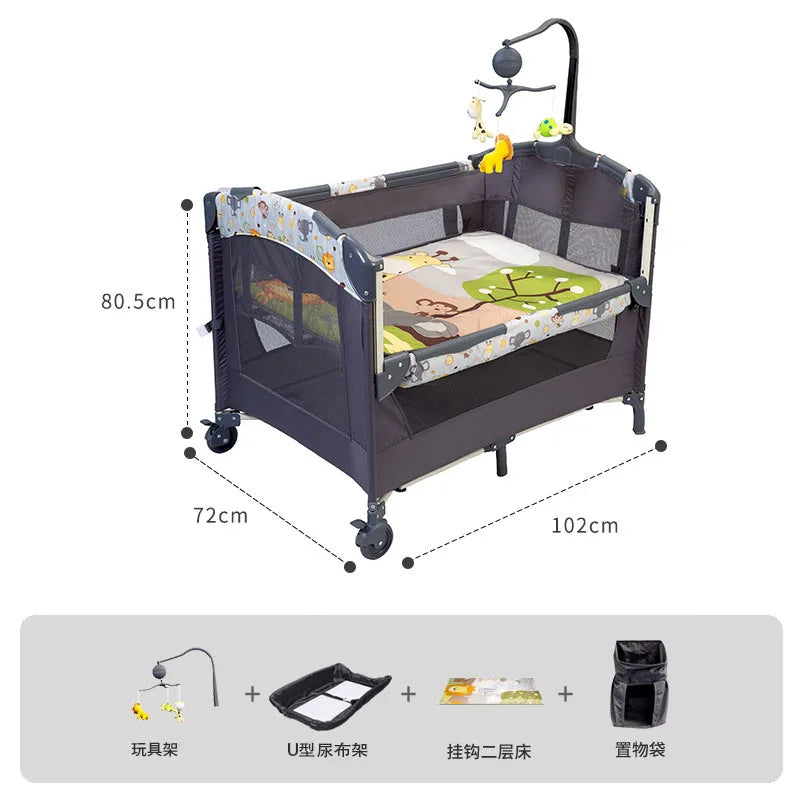 Culla per neonati 3 in 1, lettino da affiancare al letto, box portatile da viaggio con fasciatoio e giocattoli
