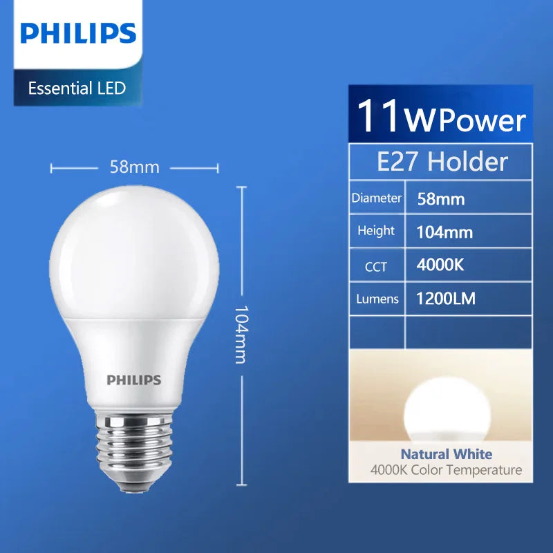Philips Essential Lampadine LED 9W 11W E27 4000K Luce bianca naturale EyeComfort 220V-240V Lampade per interni a LED originali