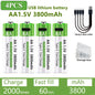 Nuove Batterie al Litio Ricaricabili AA 1.5V 3800mAh + AAA 3000mAh, Ricarica Rapida, 1200 Cicli, con Cavi Gratuiti e Scatola