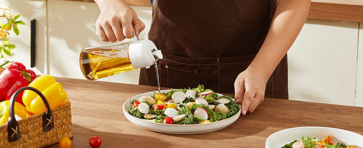 Spruzzino Olio per Friggitrice Aria 470ml, Dosatore Olio 2 in 1, Oliera Spray per Cucina, Insalata e Aceto, Accessori Cucina senza BPA