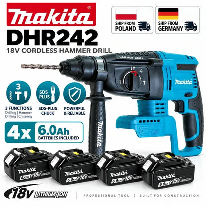 Trapano a percussione rotante senza fili Makita DHR242 18V, capacità per calcestruzzo 24mm, SDS Plus 4700 IPM 2.0J, utensile da costruzione per impieghi gravosi a 3 modalità, compatibile con BL1860B BL1850B BL1815, spedizio