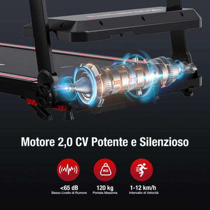 CITYSPORTS PRO Tapis Roulant, Tapis Roulant con Inclinazione del 7,7%, Tapis Roulant Pieghevole, Tapis Roulant con APP e Bluetooth per Uso Domestico e in Ufficio, Tapis Roulant da 2,0 HP, 12 Km/h, 120 Kg