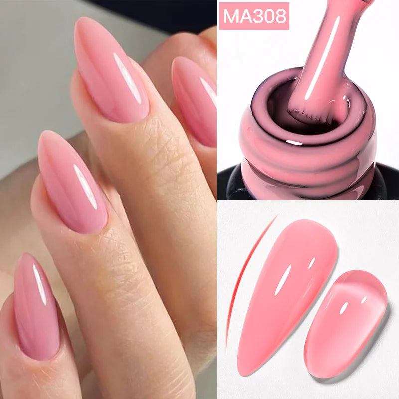 MEET ACROSS 7ml Gelatina Nuda Shimmer Base in gomma Gel Glitter Rosa Viola UV/LED Nail Art Vernis Gel Smalto per manicure Unghie FAI DA TE