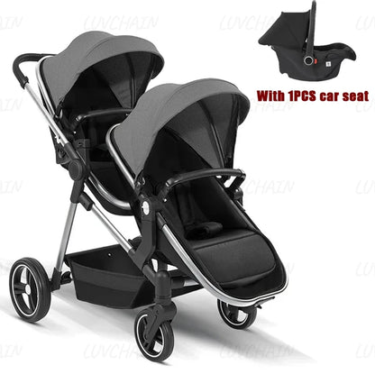 Passeggino Doppio per Bambini da Esterno, Multifunzionale 3-in-1, con Due Seggiolini Auto per Bambini
